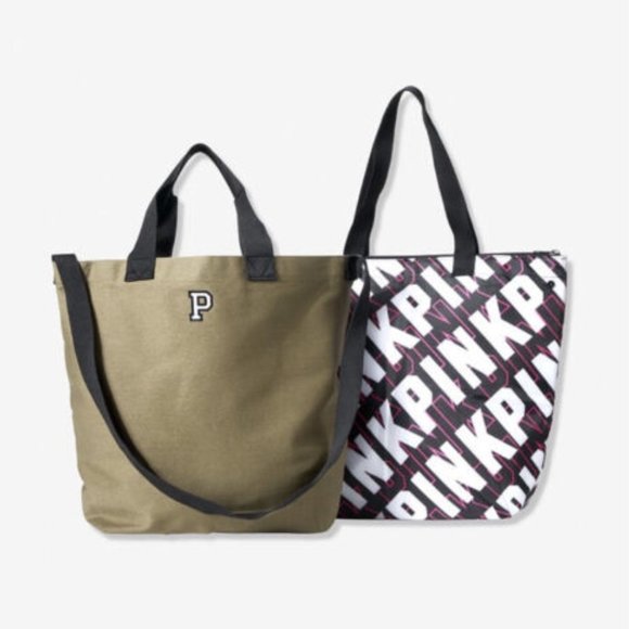 NEW Victoria's Secret PINK Cooler Tote bag 2 in 1 Bag Dark Green PINK COOLER BAG - Picture 3 of 5